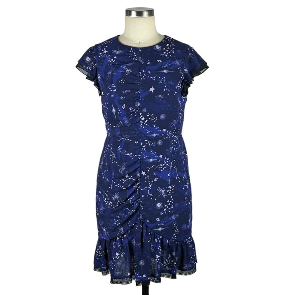 THREE FLOOR Afterglow Blue Celestial Star Print Astronomy Mini Dress Size 10 L